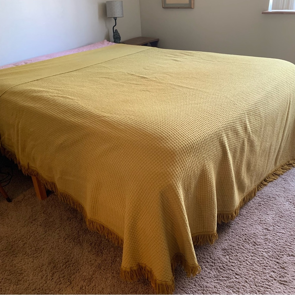 Full Vintage Morgan-Jones Chenille Mustard Yellow Bedspread